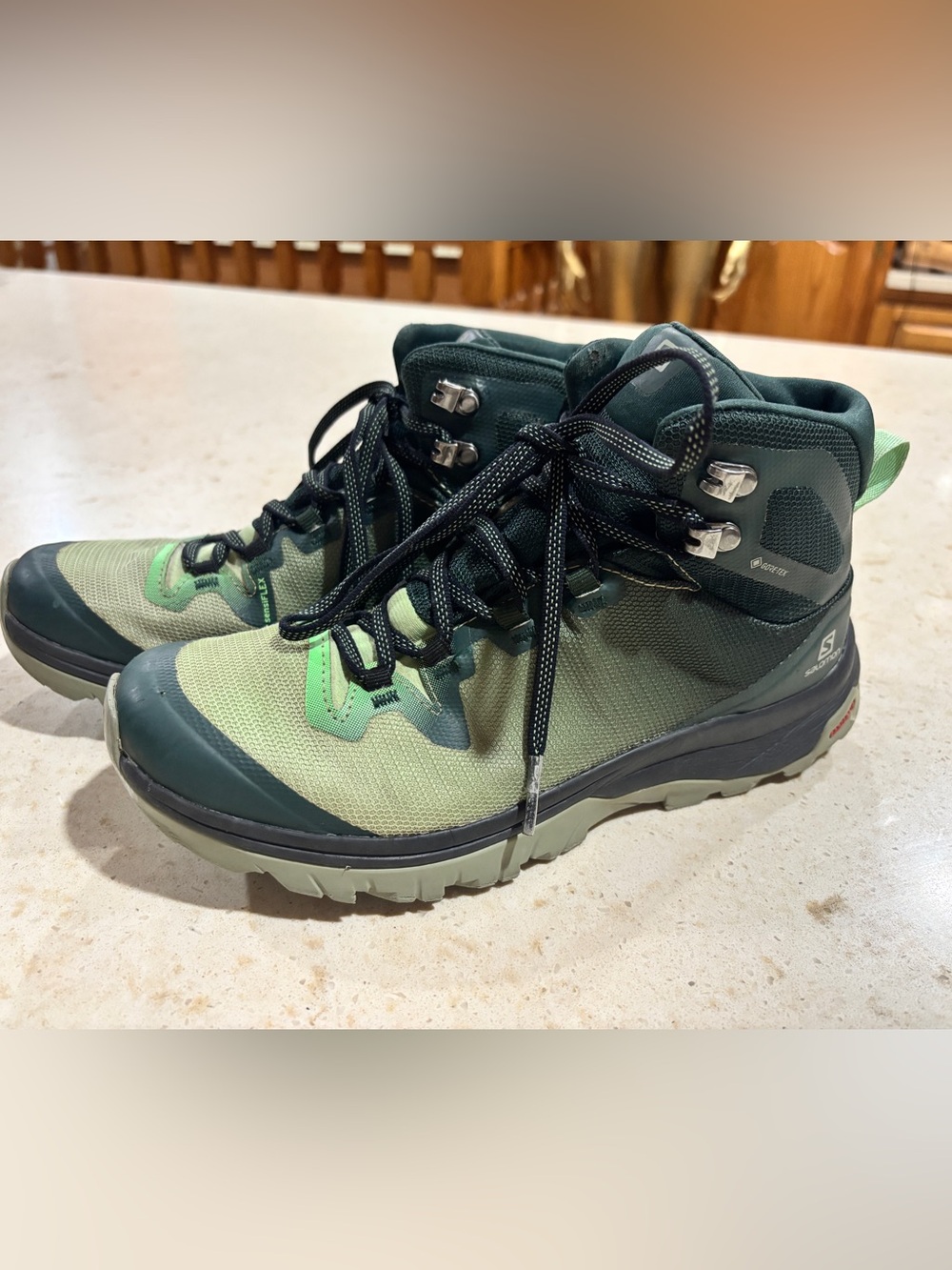Salomon Green and Dark Green Vaya Mid GTX Women's Athletic Hiking Shoes